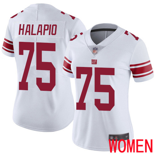 Women New York Giants 75 Jon Halapio White Vapor Untouchable Limited Player Football NFL Jersey